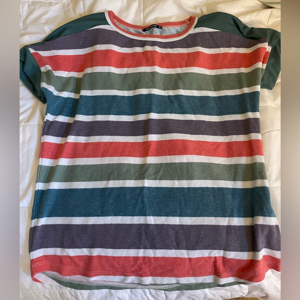 Pink Clover Coral and Teal Striped Top